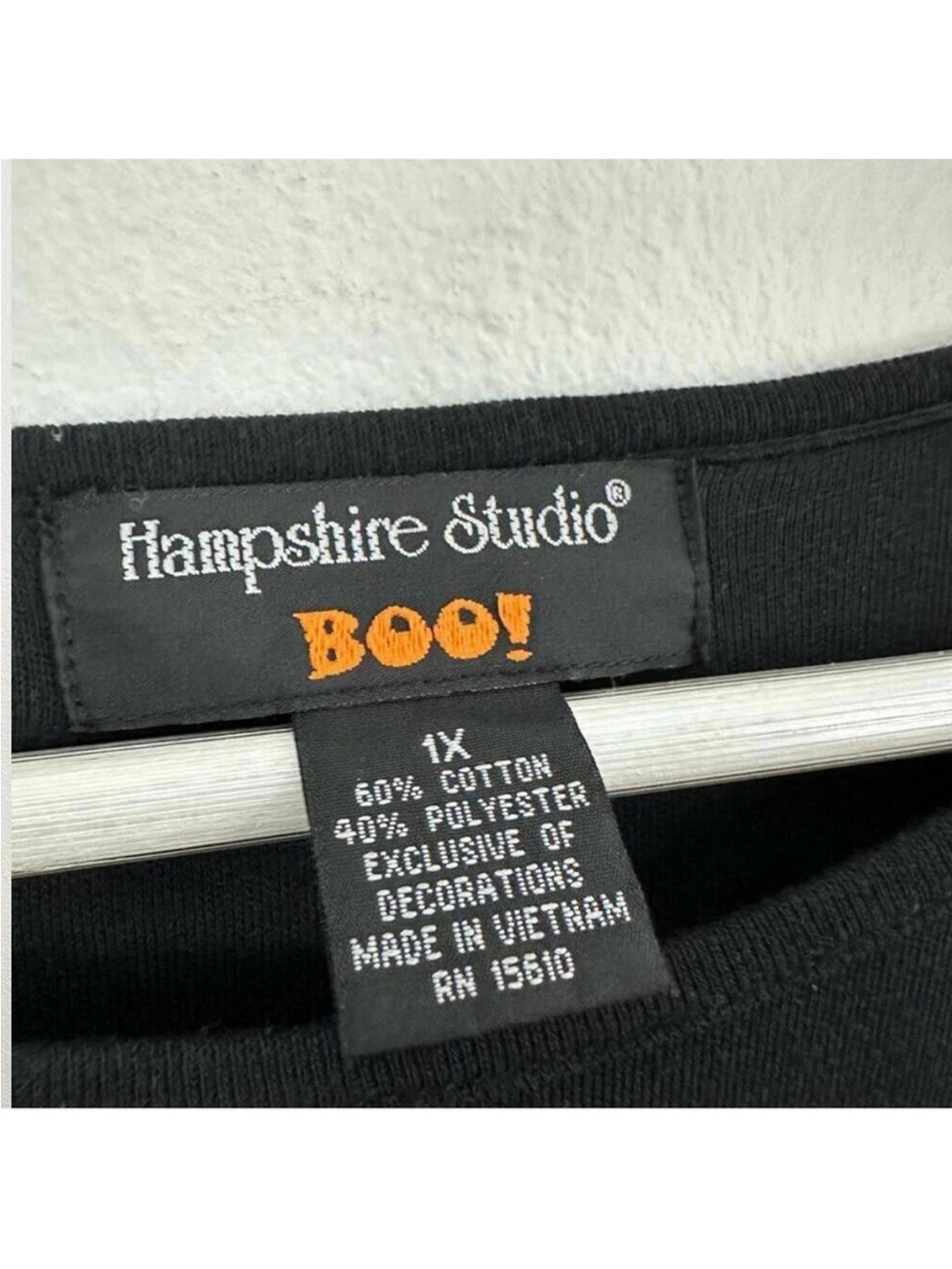 Hampshire Studio Women’s Halloween Patch Orange Black Long Sleeve Shirt Size 1X - Picture 3 of 5